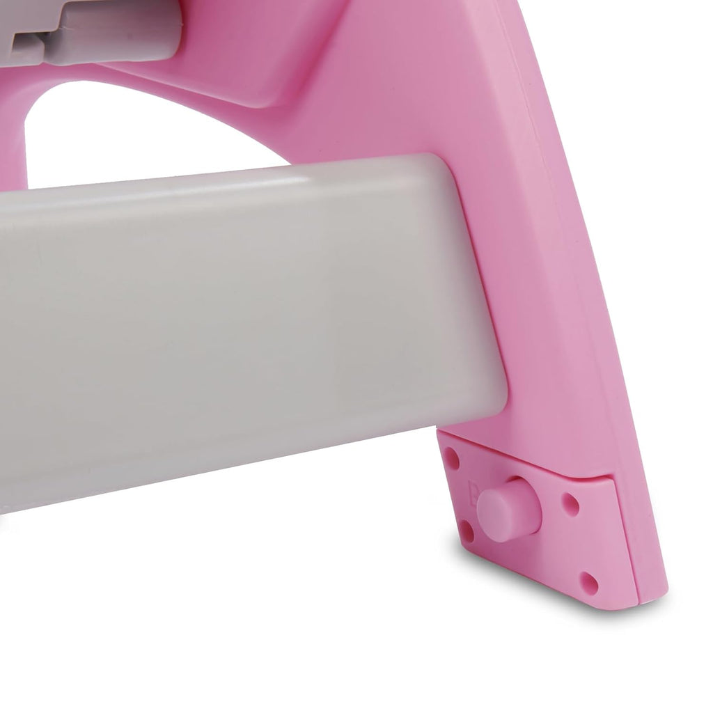Badger Basket Envee II Convertible Baby High Chair – Infant Feeding Seat, Booster, and Toddler Desk with Tray and Cushion – Pink/White