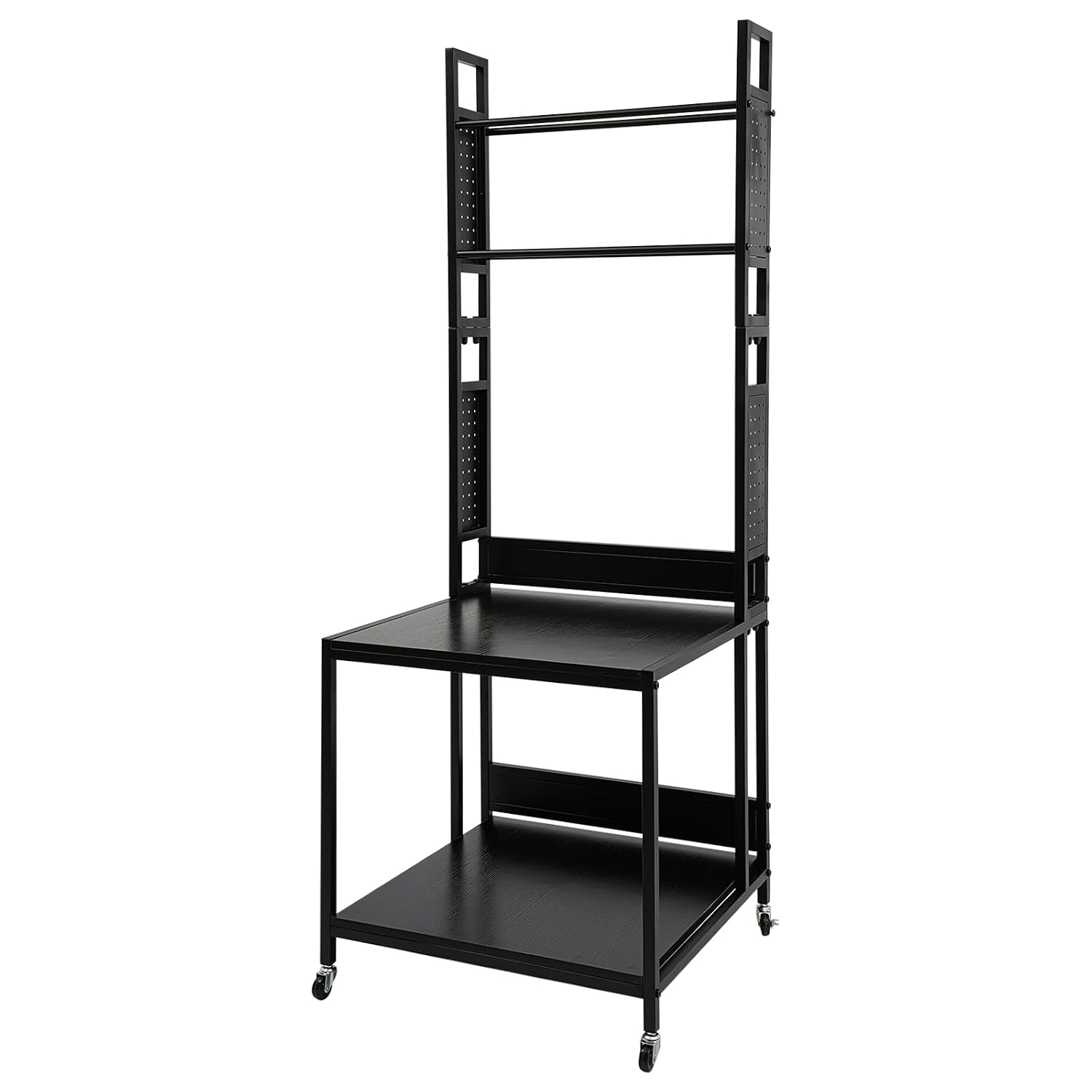 3D Printer Stand Double Layer 3D Printer Filament Storage Rack, Spools Holder Racks, Mobile Printer Table with Wheels for Studio Office Storage and Organization (Black)