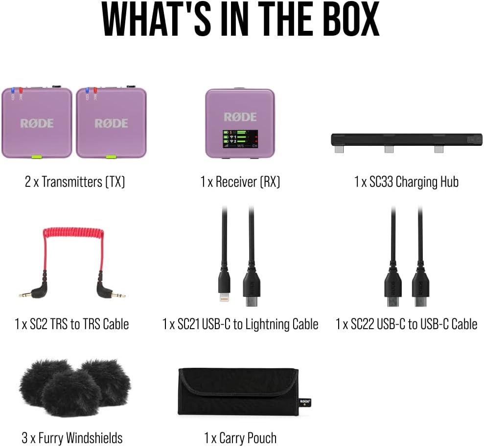 RØDE Wireless GO (Gen 3) – Compact Wireless Mic – Pristine Audio, 32-bit Float Recording, Automatic Level Control, for Phones, Cameras and Computers (Lilac)