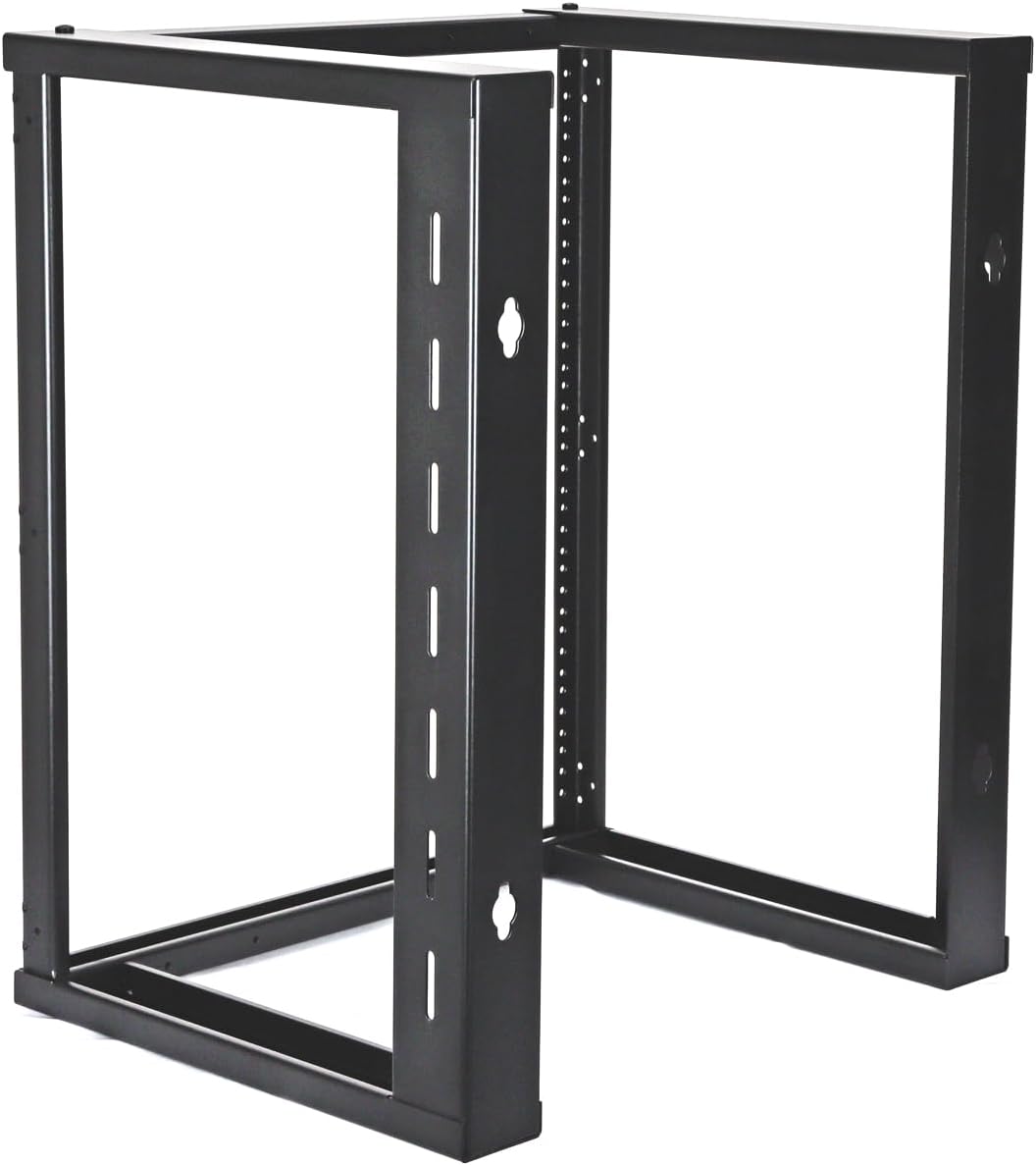 AEONS 12U Open Frame Wall Mount 19-Inch IT Network Server A/V Equipment Rack 16' Depth 12-24 Threaded 2-Post Mounting, Black