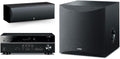 YAMAHA RX-V385 5.1-Channel 4K Ultra HD AV Receiver with NS-SW050BL 8' 100W Powered Subwoofer, Black and NS-C210BL Center Channel Speaker, Black
