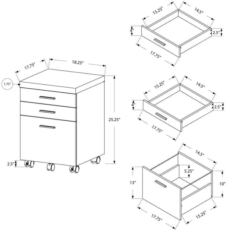 Monarch Specialties 3 Drawer File Cabinet - Filing Cabinet (Dark Taupe)