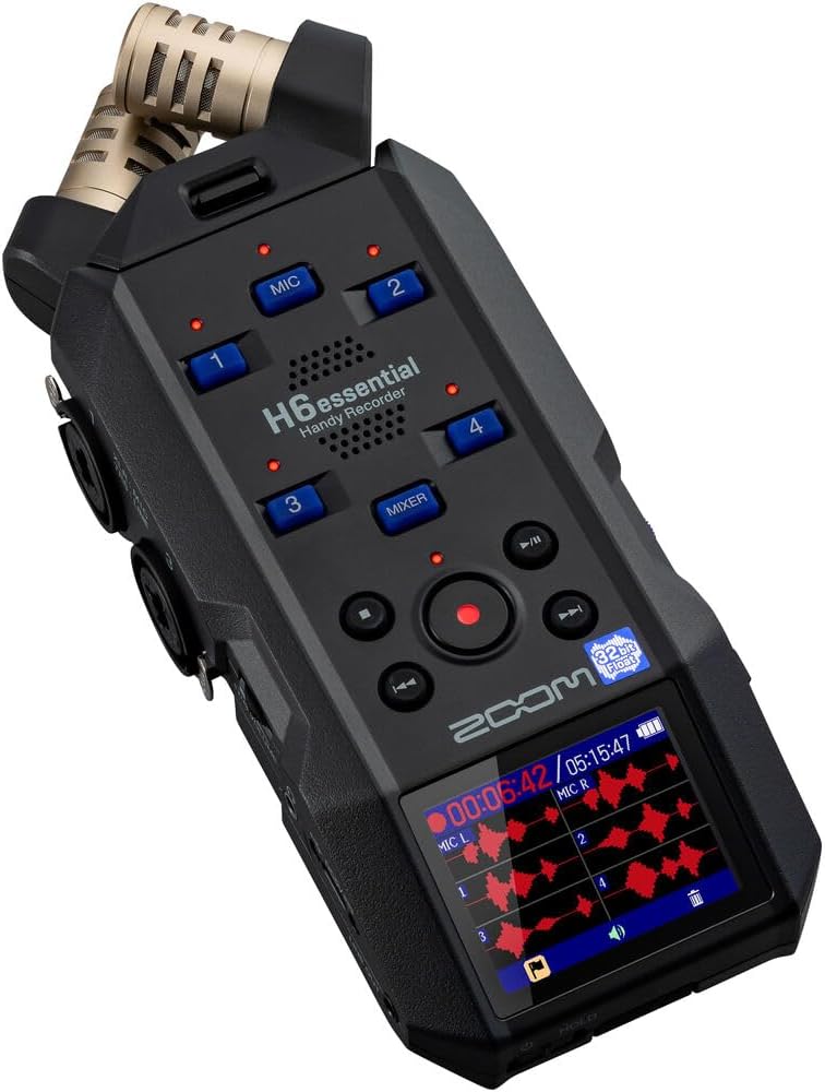 Zoom H6essential Handy Recorder 6-Track 32-Bit Float Portable Audio Recording (2024 Model) Stereo Microphones, 4 XLR/TRS Inputs, USB Audio Interface, for Musicians, Podcasters and Filmmakers Bundle