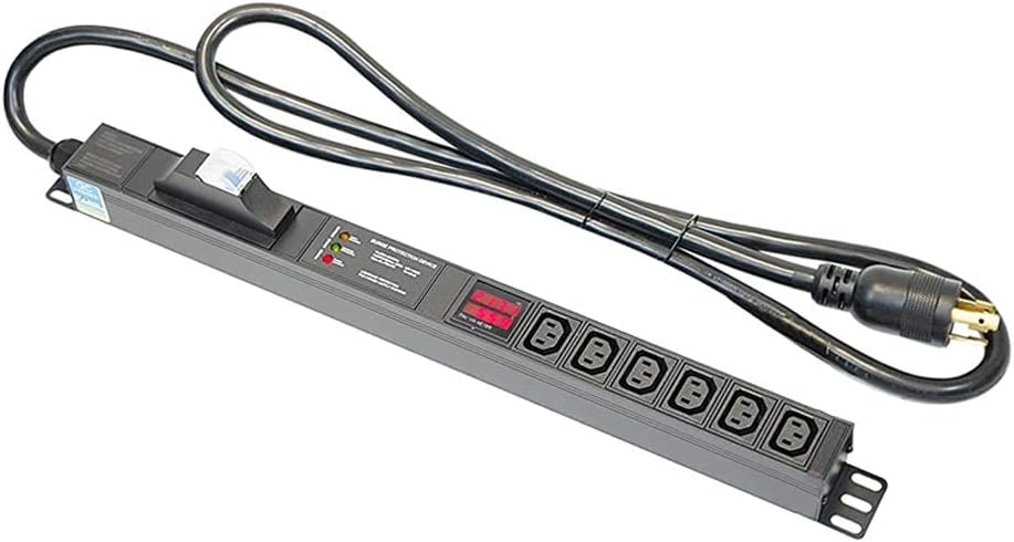 Metered-Breaker-Surge Protection PDU, 240V, L6-30P, 30A, 7200watts, (6) C13 Outlets, Networking, Crypto Mining, Data Center, ASIC/RIGS, Server Rack