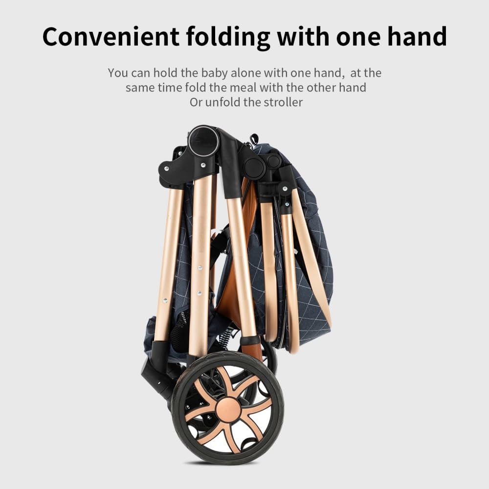 2 in 1 Baby Stroller,Infant Stroller Convertible,High Landscape Baby Carriage,Foldable Pushchair with Adjustable Canopy(Khaki)