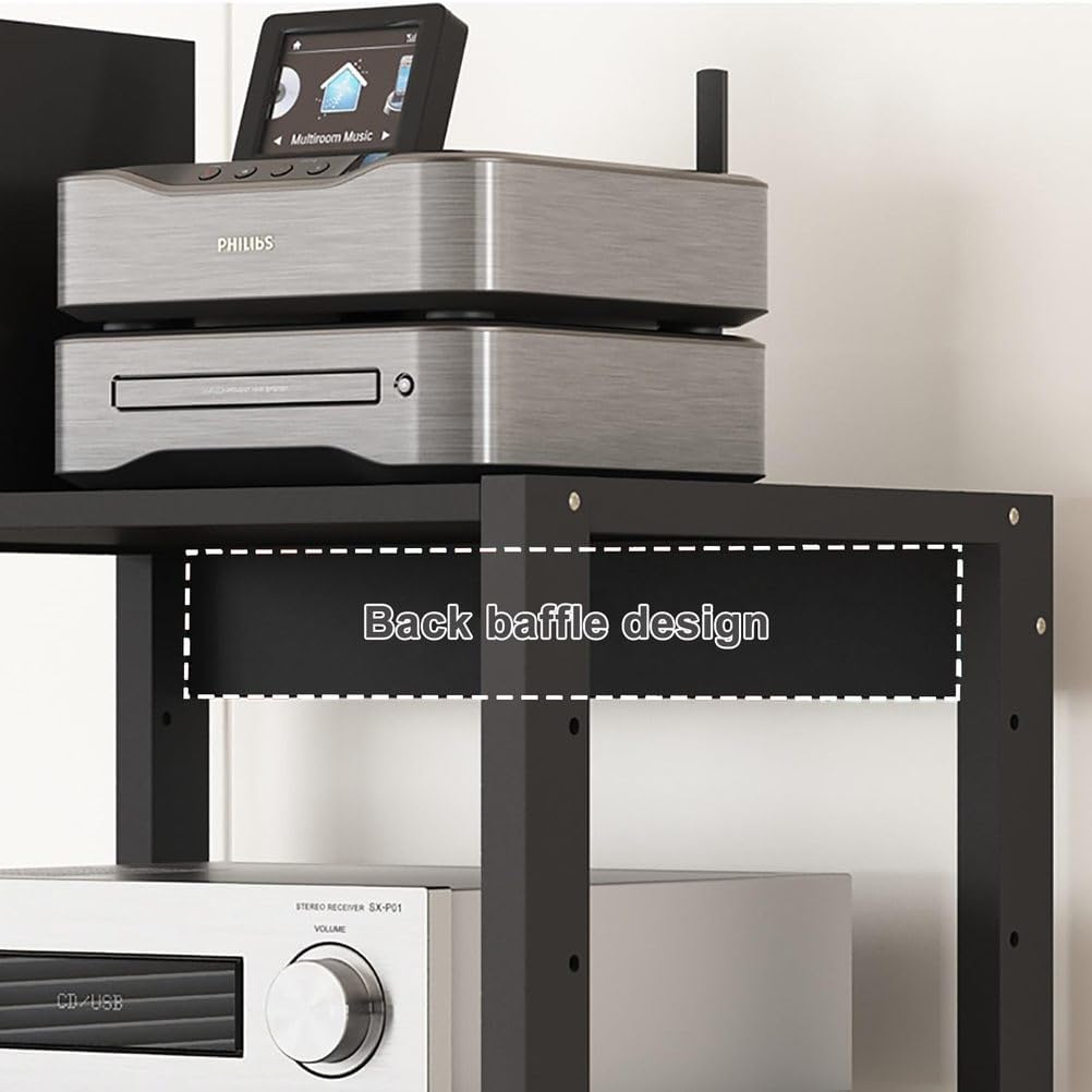 AV Media Tower Stereo Cabinet 3/4/5 Tier Floor-Standing Audio Rack CD DVD Record Player Stand Movable Corner Storage Shelf with Wheels for Home Theater,4 Tier
