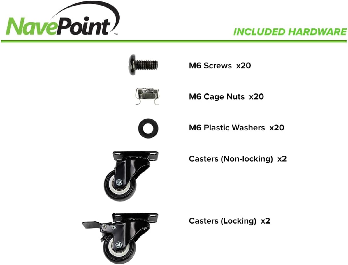 NavePoint 22U 2 Post Open Frame Server Rack with Casters for 19 Inch Equipment, Networking, and IT Devices, 2-Post Rack 330lbs Weight Capacity, Black