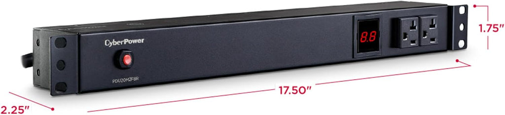 CyberPower PDU20M2F8R Metered PDU, 100-125V/20A (Derated to 16A), 10 Outlets, 1U Rackmount, 15 Foot Power Cord
