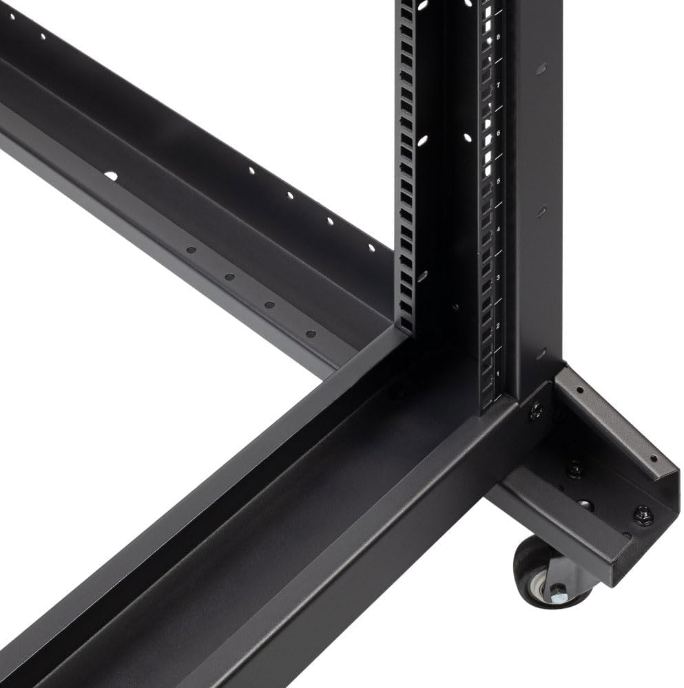 NavePoint 42U Server Rack, 4-Post Open Frame Rack for 19' Networking Equipment, 1000mm, Stationary/Casters, Black Steel, Max Weight Capacity 881 Lbs