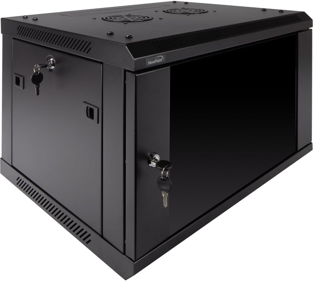 Navepoint 6U Deluxe IT Wallmount Cabinet Enclosure 19-Inch Server Network Rack with Locking Glass Door 16-Inches Deep Black