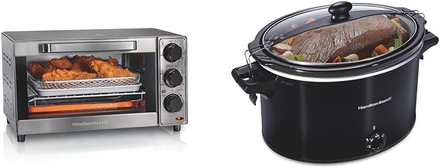 Hamilton Beach Sure-Crisp Toaster Oven Air Fryer Combo, Fits 9' Pizza, 4 Slice Capacity & Slow Cooker, Extra Large 10 Quart, Stay or Go Portable With Lid Lock, Dishwasher Safe