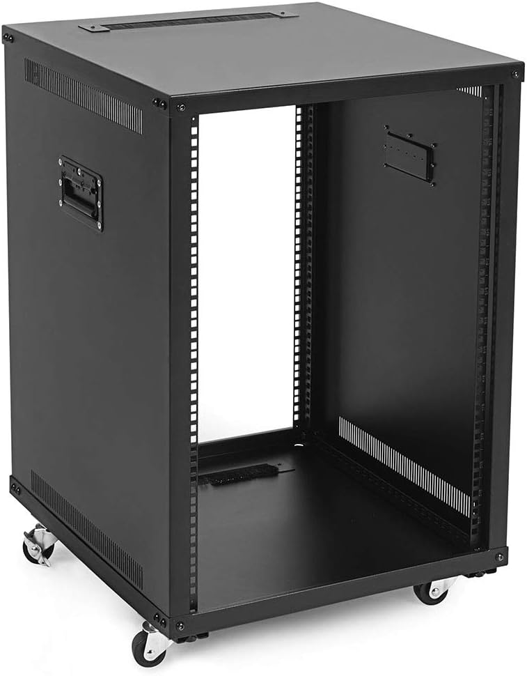 NavePoint 15U Portable Server Rack with Casters - 15U Network Rack Open Frame with Adjustable Rails, 132lbs Capacity - Up to 22.6' Deep 19-Inch Rack for IT Equipment, Telecom & A/V, Black