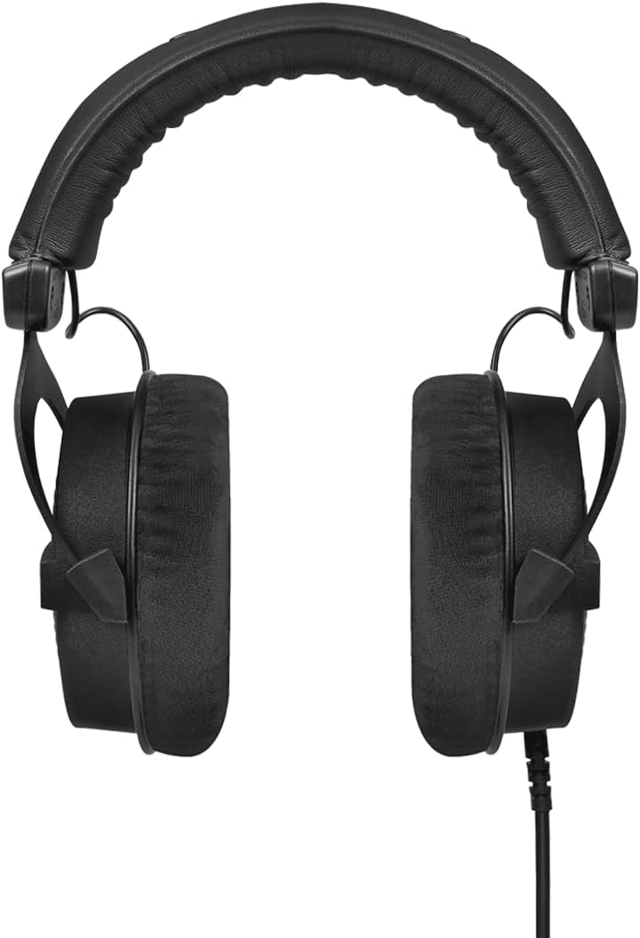 beyerdynamic DT 990 PRO, 250 Ohm, Open Back, Over Ear, Wired Headphones, 3m Coiled Cable, Black with Grey Velour Ear Pads