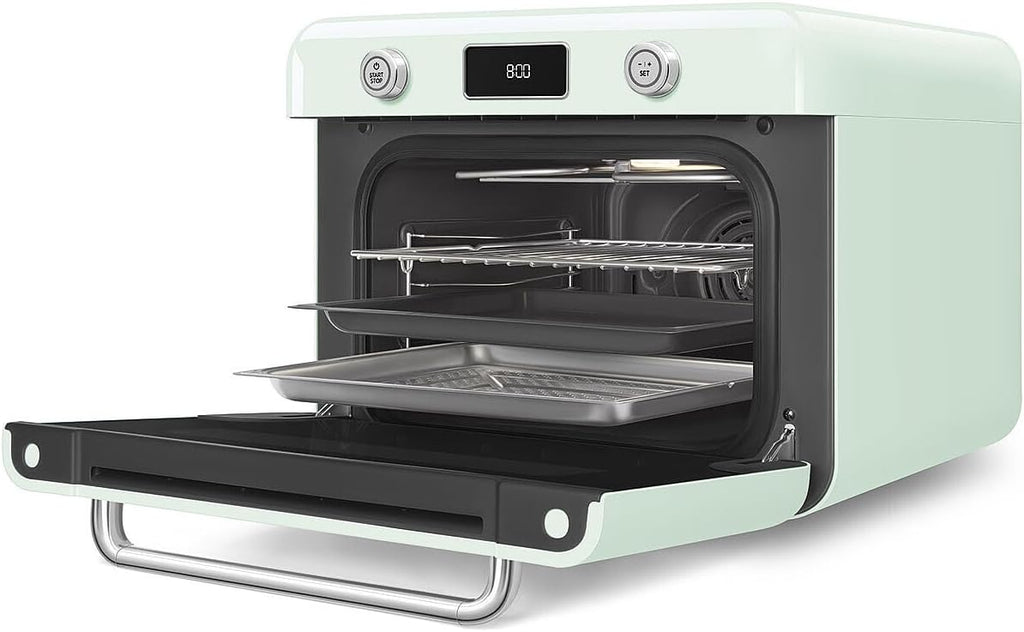 SMEG COF01Countertop Combi Oven - Multi-Function Grill, Air Fry, Steam, Bake, Convection, Defrost, and Warm, 10 Cooking Functions - Made In Italy (Pastel Green)