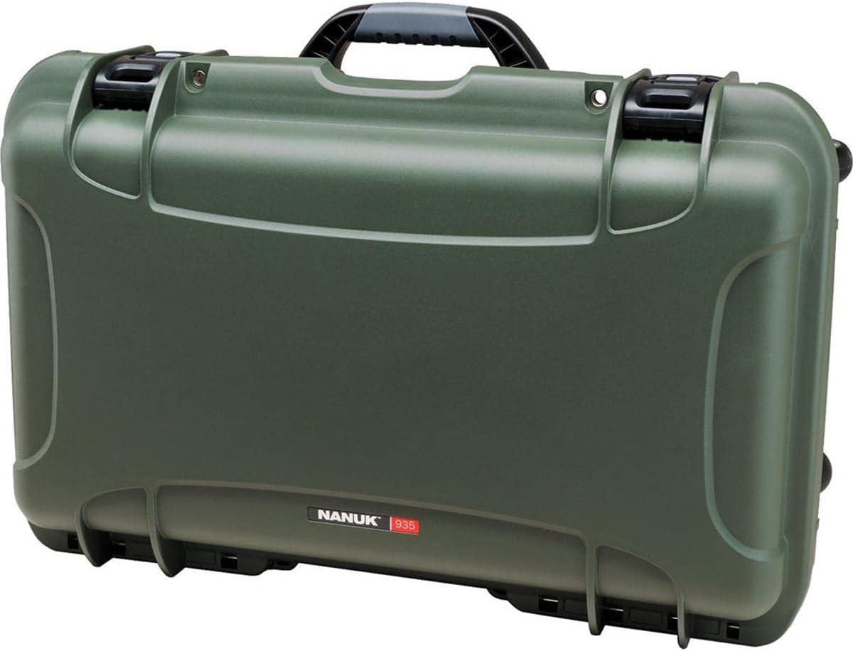 NANUK 935 Hard Case with Padded Divider – Waterproof Equipment Case with Wheels, 22' x 14' x 9' – Dustproof and Impact Resistant, Airline Carry-On Approved – Olive