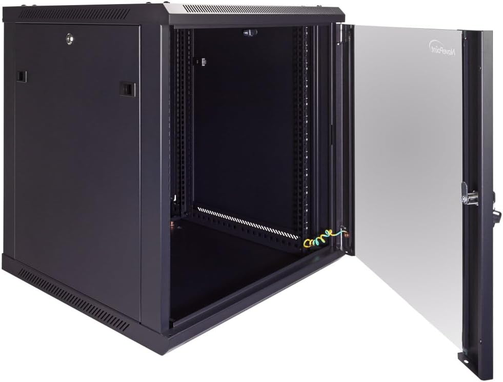 NavePoint 12U Server Cabinet Wall Mount Rack Enclosure Includes 2 Fans, Locking Glass Door, Removable Side Panels – 12U Network Cabinet 23.6' Deep, 19 Inch Server Rack for IT and A/V Equipment