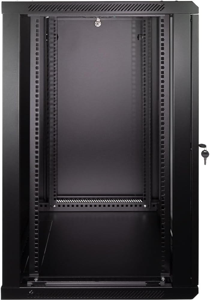 Navepoint 18U Deluxe IT Wallmount Cabinet Enclosure 19-Inch Server Network Rack with Locking Glass Door 24-Inches Deep Black