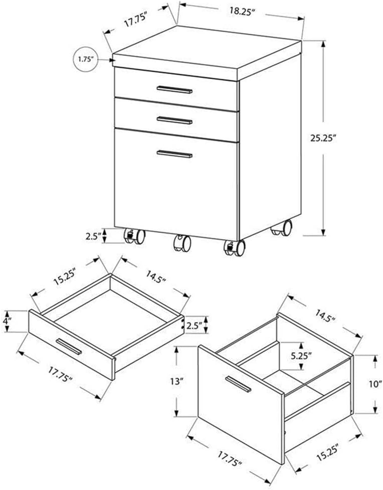 Monarch Specialties I 7400 File Cabinet, Rolling Mobile, Storage Drawers, Printer Stand, Office, Work, Laminate, Brown, Contemporary, Modern