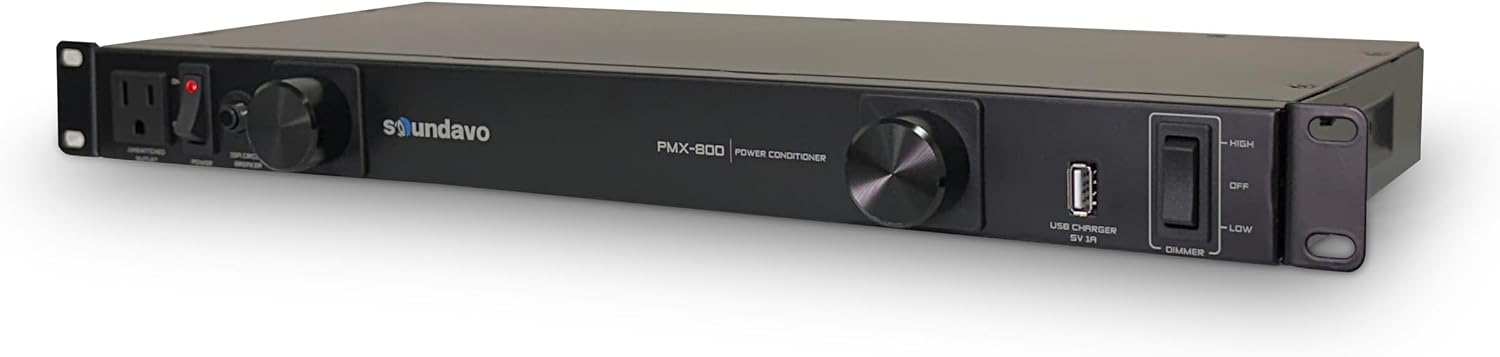 PMX-800 Rack-mount 1U Power Conditioner/Surge Protection - Noise Filtering with 2 Front-panel Pull-out LED Lights (No Sequencer Function)