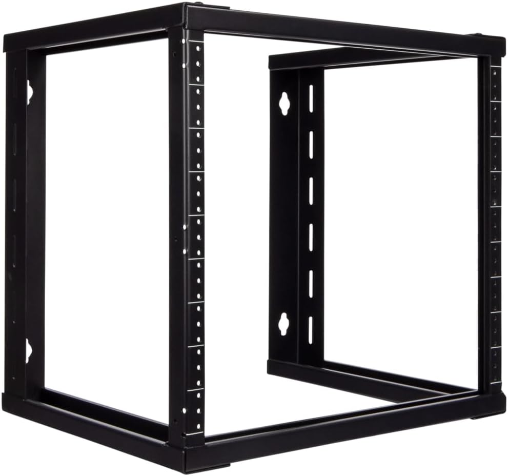 NavePoint 9U Open Frame Wall Mount Server Rack for 19' Networking IT Equipment & A/V, 12-24 Threaded, Compatible with 2-Post Mounting, Black