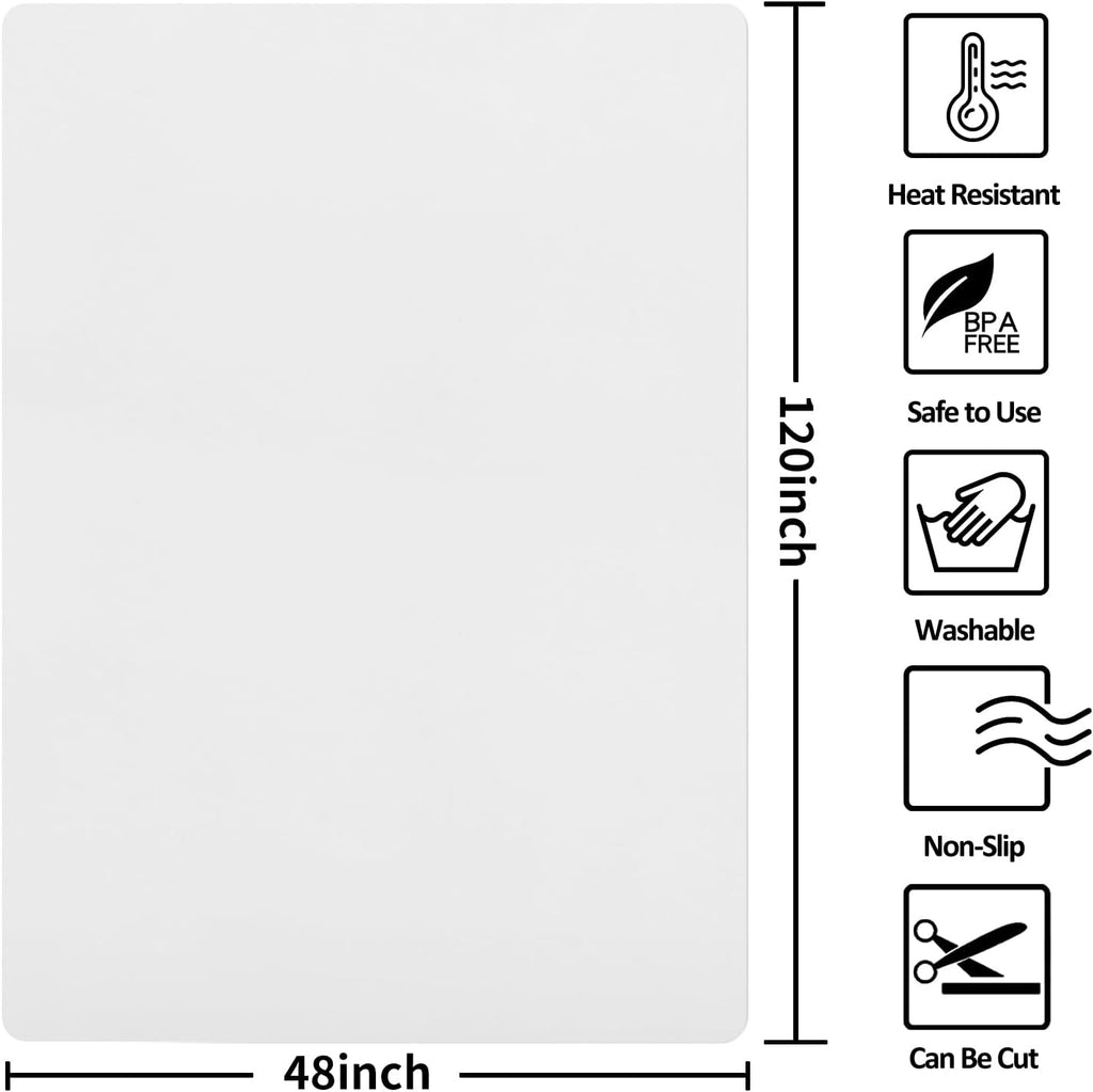 Extra Large Silicone Mat,Silicone Mats for Kitchen Counter Island Dinner Table Countertop Protector Heat Resistant Mat (120' x 48', Translucent)