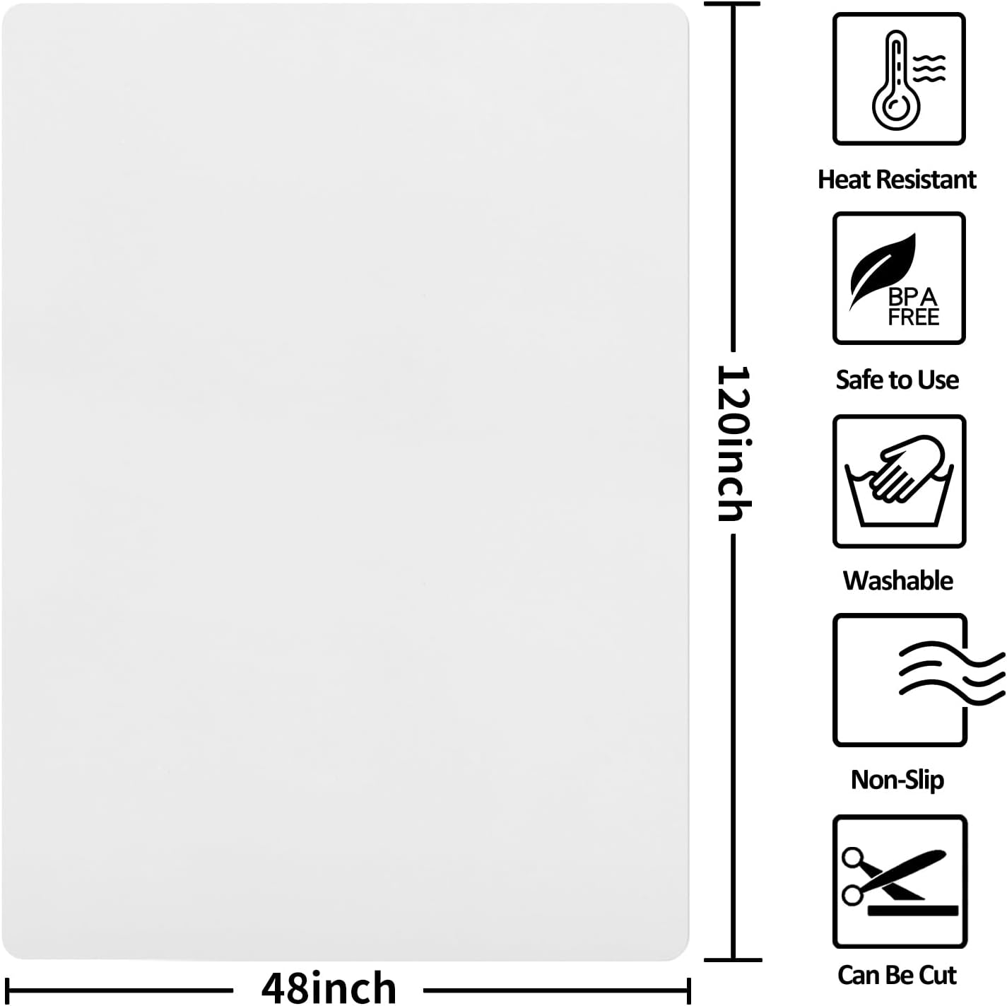 Extra Large Silicone Mat,Silicone Mats for Kitchen Counter Island Dinner Table Countertop Protector Heat Resistant Mat (120' x 48', Translucent)