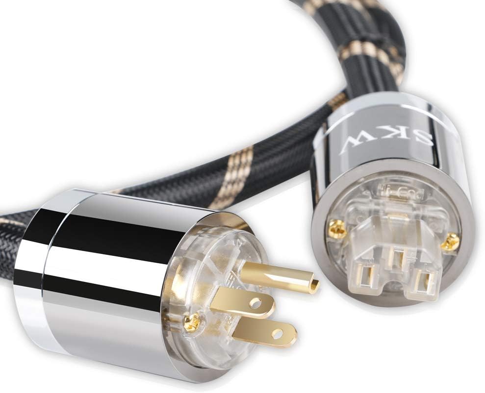 SKW Upgrade C15 Audiophile Ultra-high Purity Copper Power Cord, Male to Female Power Cable, US Plug for Subwoofer, Amplifier, DV/AV 6.5ft/2M
