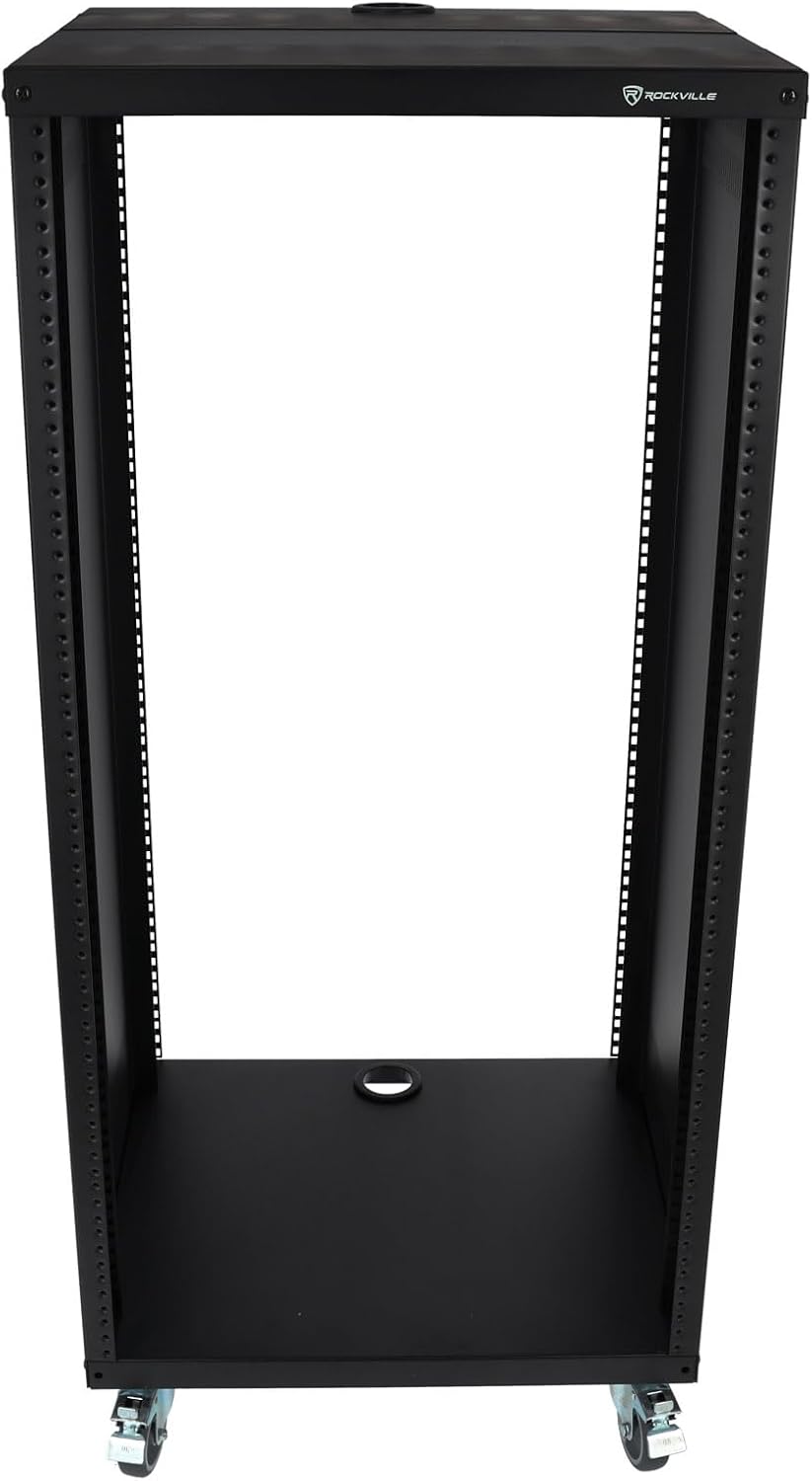 Rockville RR22U 22U Live Sound/Recording Studio Rack Case, 440lb Load, Front & Rear Rack Rails, Reversible Threaded/Square Hole Rails, 3 Locking Caster Wheels, Steel Construction