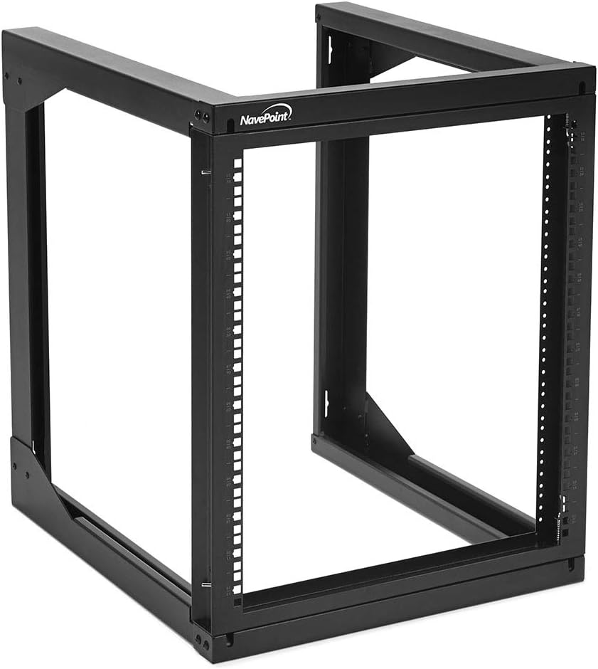 NavePoint 12U Wall Mount Server Rack - Swing Gate Open Frame for 19-Inch IT Equipment - Network Rack for AV & Server Equipment, 24' Deep, Black