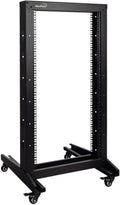 NavePoint 22U 2 Post Open Frame Server Rack with Casters for 19 Inch Equipment, Networking, and IT Devices, 2-Post Rack 330lbs Weight Capacity, Black