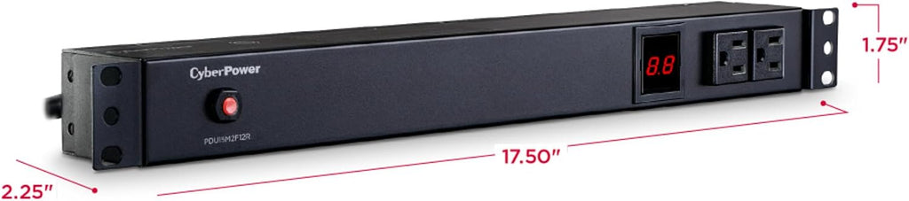 CyberPower PDU15M2F12R Metered PDU, 100-125V/15A (Derated to 12A), 14 Outlets, 1U Rackmount, 15 Foot Power Cord