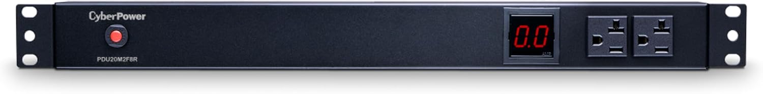 CyberPower PDU20M2F8R Metered PDU, 100-125V/20A (Derated to 16A), 10 Outlets, 1U Rackmount, 15 Foot Power Cord