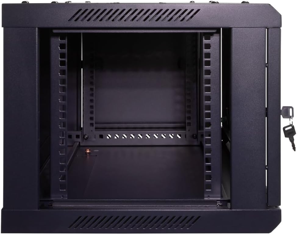 NavePoint 6U Server Cabinet Wall Mount Rack Enclosure Includes 2 Fans, Locking Glass Door, Removable Side Panels – 6U Network Cabinet 17.7' Deep, 19 Inch Server Rack for IT and A/V Equipment