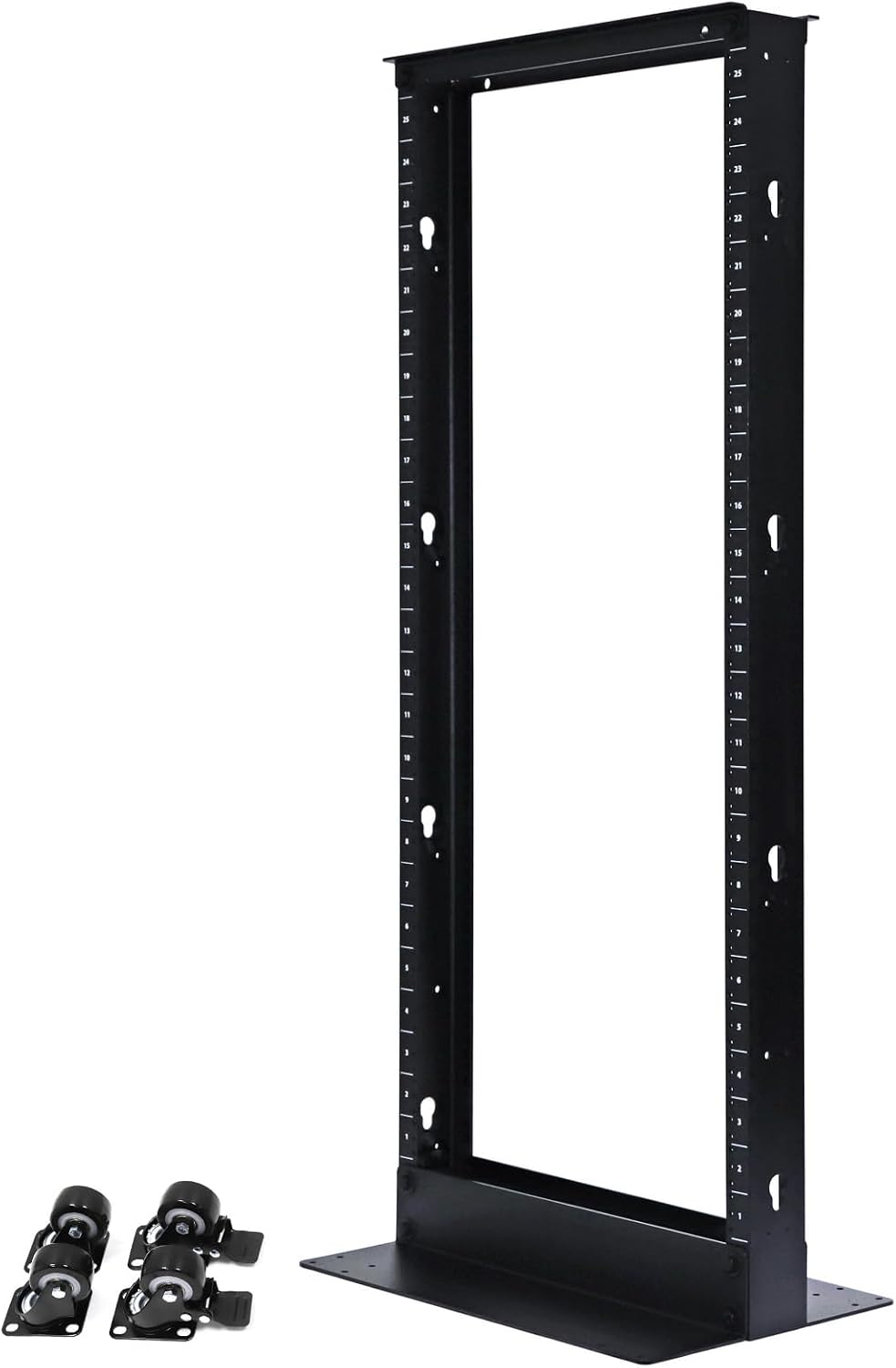 Aeons 25U 2 Post Open Frame Server Network Relay Rack for 19 Inch Networking Data & IT Devices A/V Equipment, Durable 2-Post Rack 25 U Aluminum Extrusion, Black