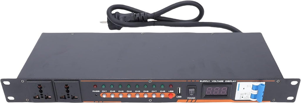 PUSOKEI 10 Outlet Power Sequencer Conditioner, High Power Audio Equipment Controller with Digital Voltage Display, for Studio, Stage and Home Theater (Black)