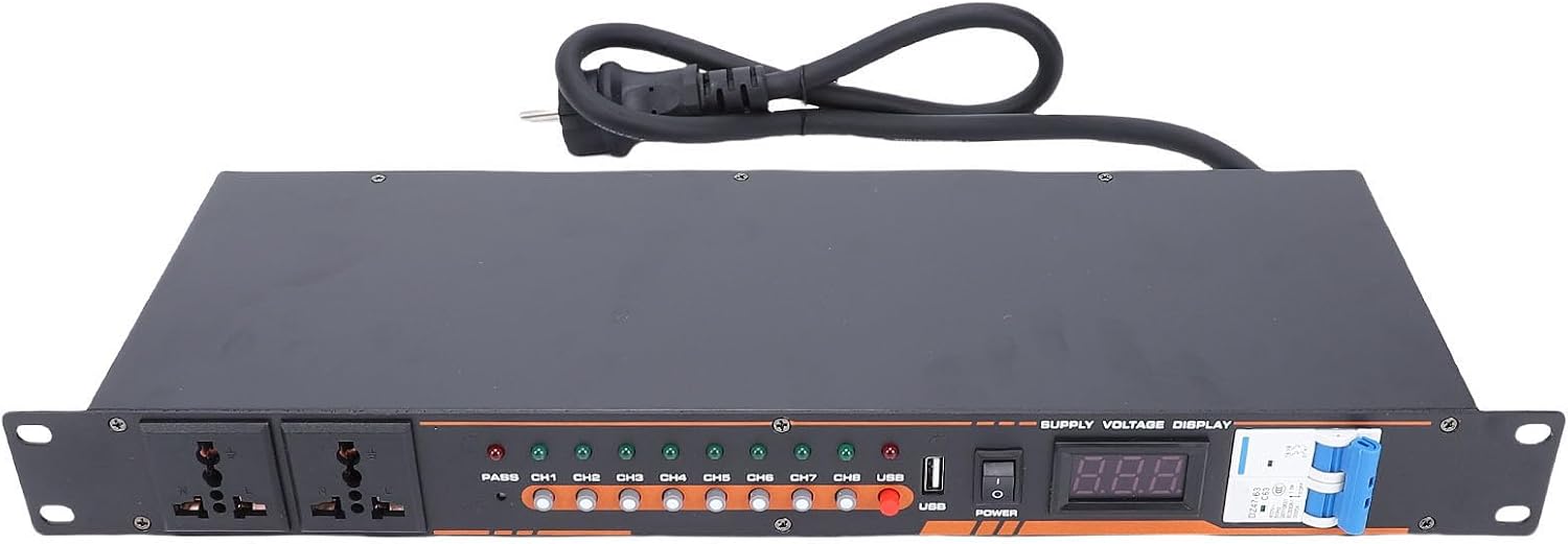 PUSOKEI 10 Outlet Power Sequencer Conditioner, High Power Audio Equipment Controller with Digital Voltage Display, for Studio, Stage and Home Theater (Black)