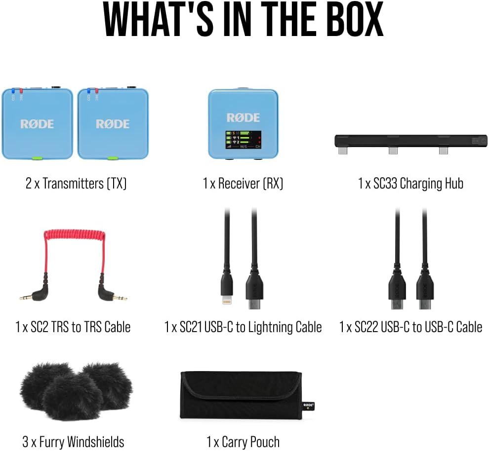 RØDE Wireless GO (Gen 3) – Compact Wireless Mic – Pristine Audio, 32-bit Float Recording, Automatic Level Control, for Phones, Cameras and Computers (Blue)