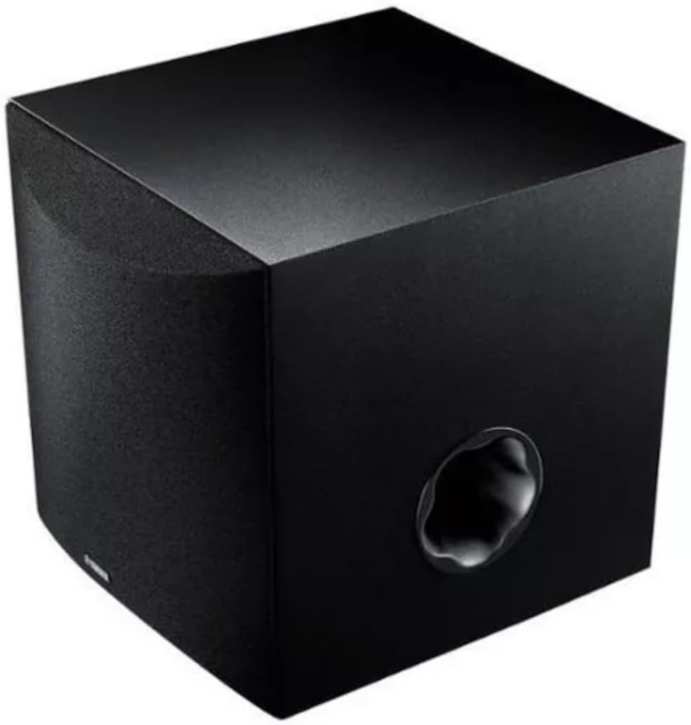 YAMAHA RX-V385 5.1-Channel 4K Ultra HD AV Receiver with NS-SW050BL 8' 100W Powered Subwoofer, Black and NS-C210BL Center Channel Speaker, Black