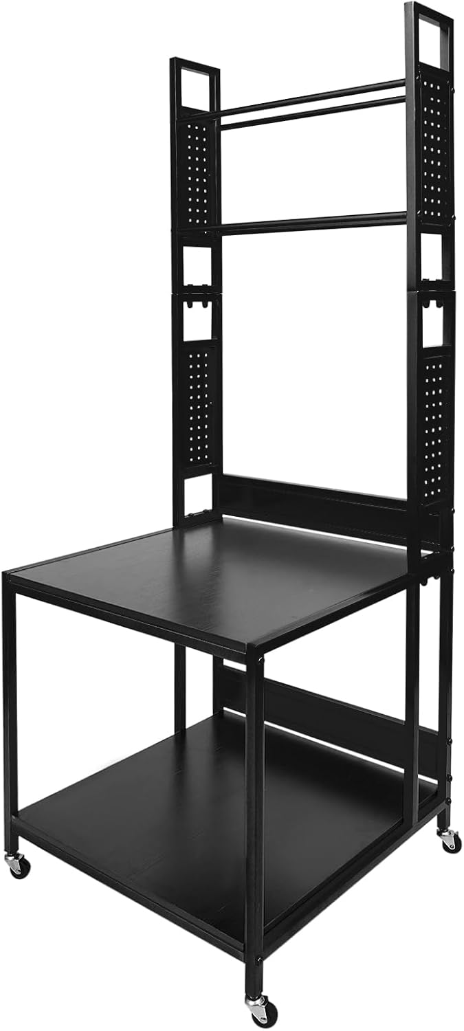 3D Printer Stand with Double Layer, 3D Printer Table with Filament Storage Rack Organizer with Wheels, Rolling 3D Printing Workbench Load Capacity 110 Lbs for Home Office Studio