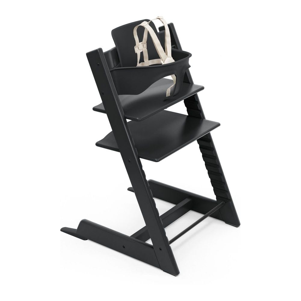 Stokke Tripp Trapp High Chair 2, Black - Includes Chair + Baby Set with Removable Harness for Children 6-36 Months - Adjustable, Ergonomic & Easy to Clean
