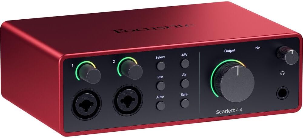 Focusrite Scarlett 4i4 4th Gen Audio Interface AMS-SCARLETT-4I4-4G Bundle with 4x OnStage MC-20 Production-Grade 20ft XLR to XLR Microphone Cable