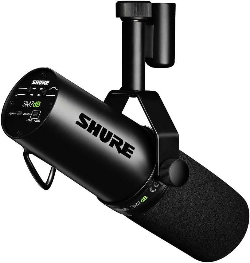 Shure SM7dB Dynamic Studio Microphone with Built-in Preamp – XLR Mic for Podcasting, Streaming & Vocal Recording, Wide Frequency Range, Smooth Warm Audio, Detachable Windscreen, Black