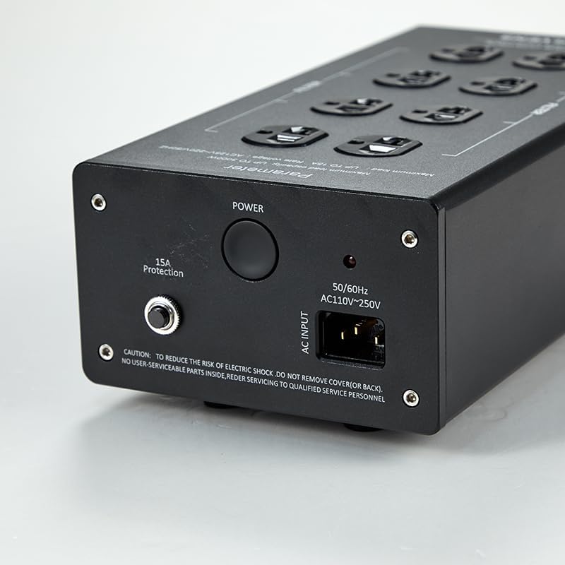 Black 8-Way AC Power Filter with LED Display, Line Conditioner, Noise Filtering, Overvoltage Protection, Suitable for HiFi, TV, Piano