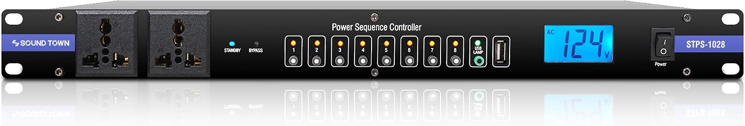 Sound Town PA DJ Combo with Heavy-Duty 1/2' (12mm) Plywood 14U Rack/Road ATA Case w/Slant Mixer Top, DJ Work Table, One 10 Outlet AC Power Conditioner/Sequencer (STMR-14TPS10)