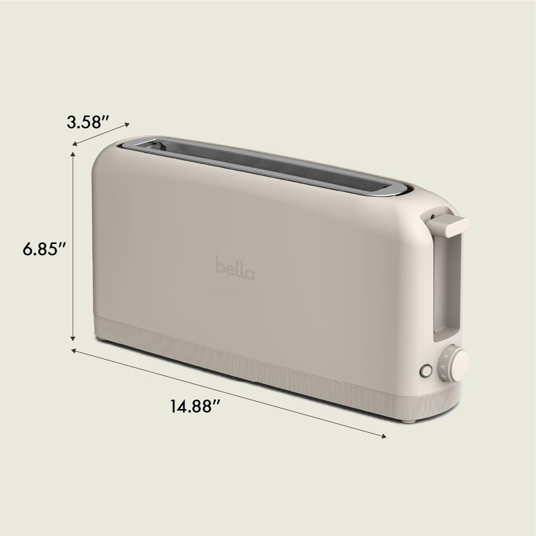 bella 2 Slice Slim Toaster,Fits-anywhere™ Kitchenware,6 Setting Shade Control with Reheat & Cancel Buttons,Fits sourdough,10' Long Slot,Anti Jam & Auto Shutoff,900 Watt,Oatmilk,(Pack of 6)