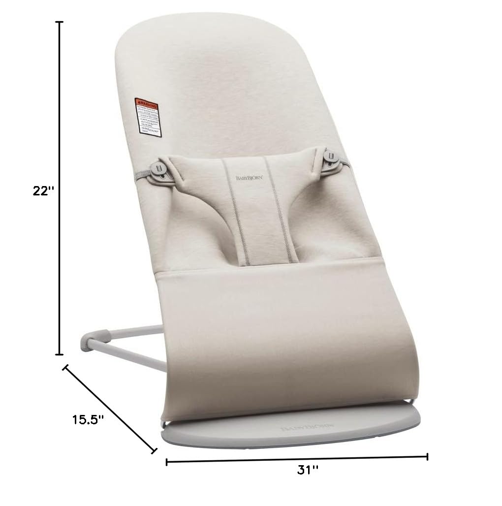 BabyBjörn Bouncer Bliss, Light Beige, 3D Jersey | 2-in-1 Adjustable Baby Bouncer Seat and Toddler Chair, Newborn to Toddler (8-29 lbs), 4 Positions, Lightweight & Portable