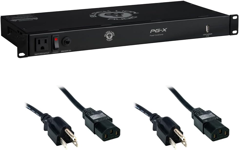 Black Lion Audio PG-X 9-Outlet Power Conditioner (1 RU) Bundle with 2X Comprehensive Cable PWC-BK-3 Molded Power Cable, Black