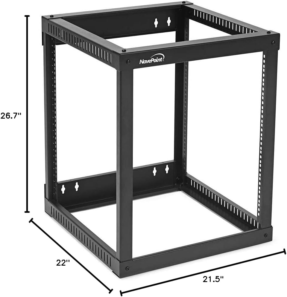 NavePoint 12U Side Load Wall Mount Network Rack, 22-Inch Depth, Wall Mount Equipment, Easy Rear Access to Equipment, Flexible Cable Management, Steel, Assembly and Mounting Hardware Included.
