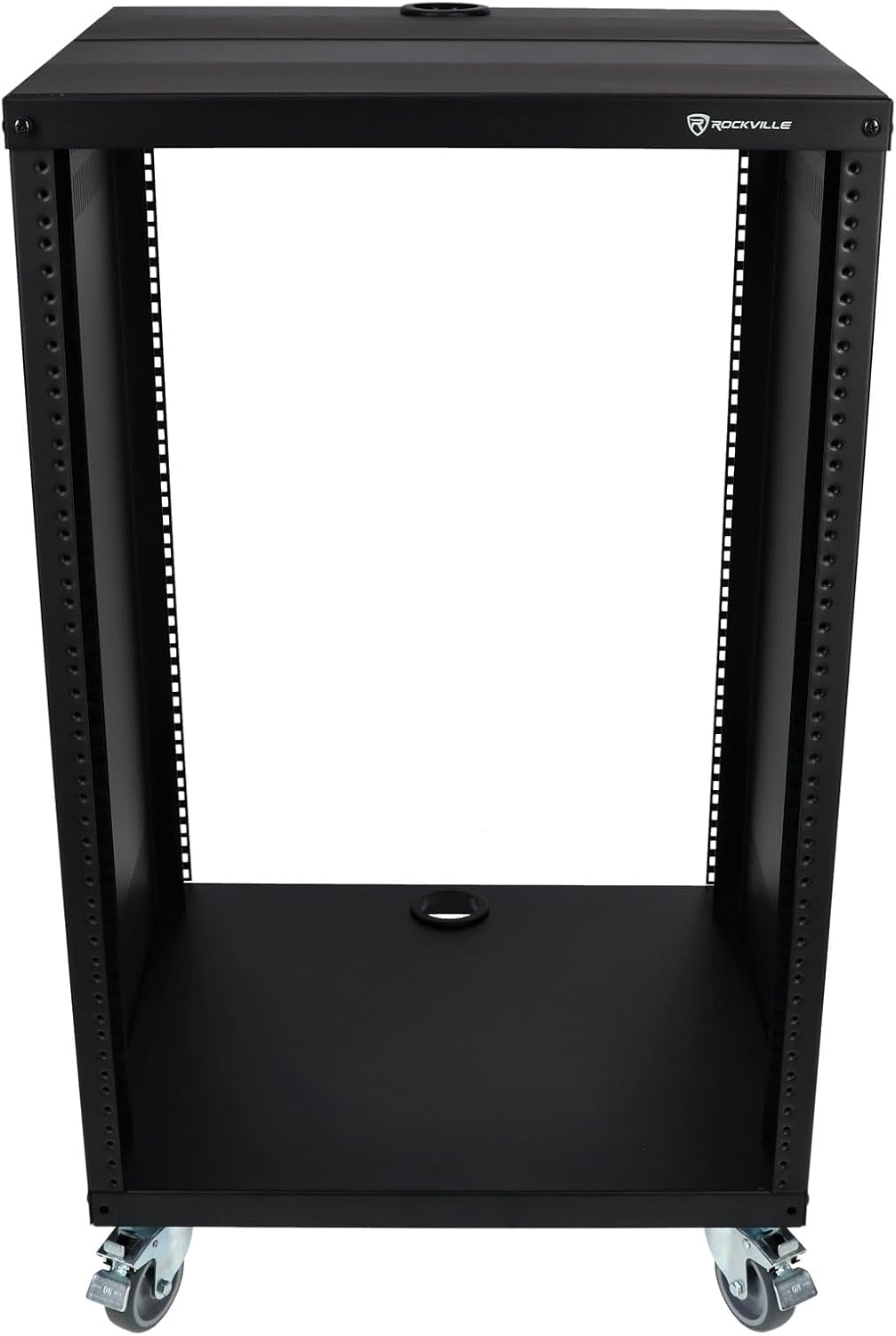 Rockville RR16U 16U Live Sound/Recording Studio Rack Case with Wheels, Reversible Rack Rails, Front & Rear Mounting, Cable Management Ports, 440lb Capacity