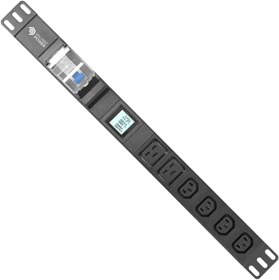 Rack Mount Power Strip - 240V 30A 2C19 & 4 C13 outlets PDU with Built-in Surge Protector, Volt & Amp Meter for Data Center - 19' Metal Housing, Ears & Fittings Included (2C19 4C13)